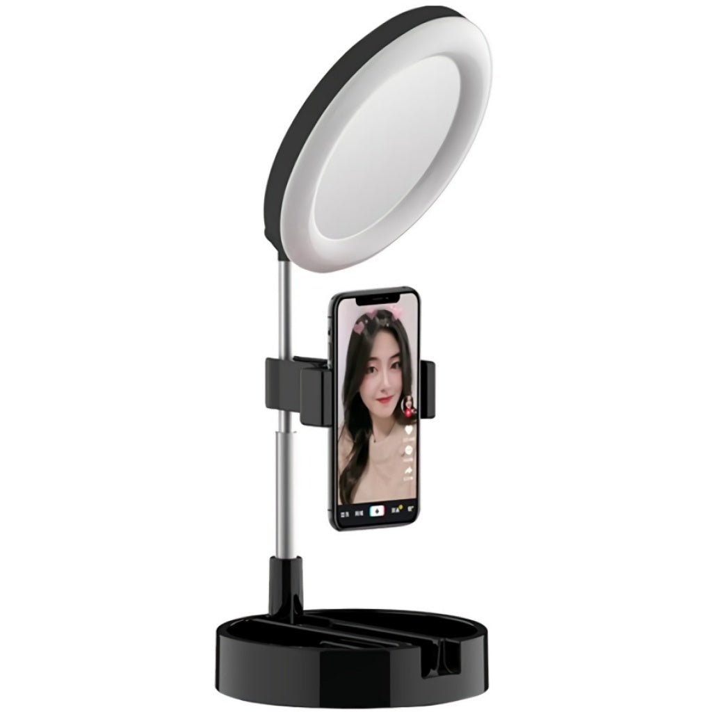 Espejo Redondo LED + Base para Celular