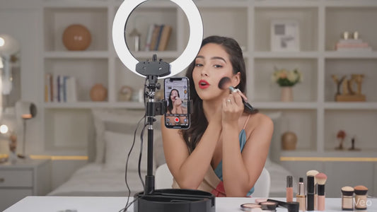 Espejo Redondo LED + Base para Celular